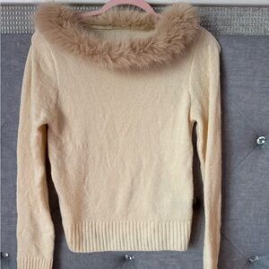 SHEIN Cream Sweater with Faux Fur Trim